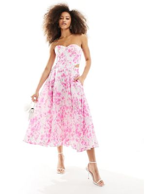 Bardot midi skirt in pink floral (part of a set)