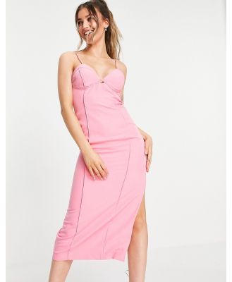 Bardot peekaboo thigh split midi dress in pink