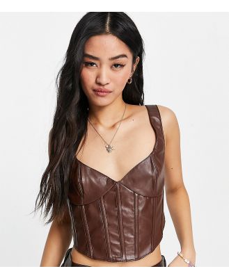 Bardot PU bustier bralet in chocolate brown (part of a set)