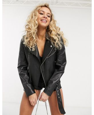 Barney's Originals Emma real leather jacket with belt-Black