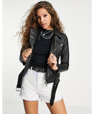 Barneys Originals Emma real leather jacket with belt in black