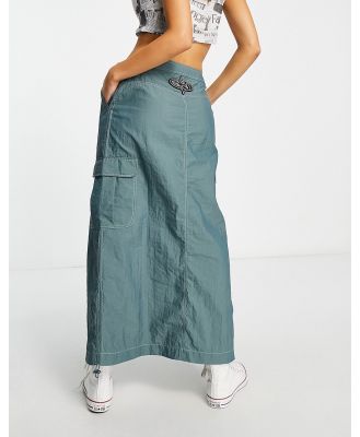 Basic Pleasure Mode ruched side cargo maxi skirt in petrol blue