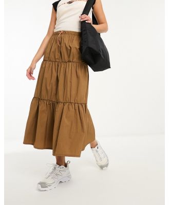 Basic Pleasure Mode Solstice tiered maxi skirt in chocolate-Brown