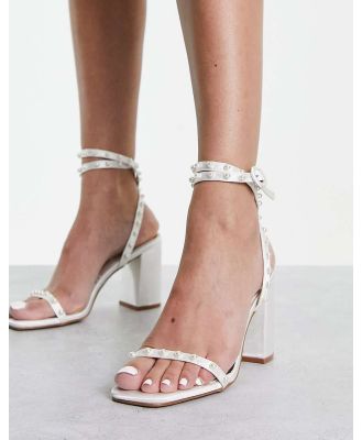 Be Mine Bridal Naava block heel sandals with pearl embellishment in ivory-White