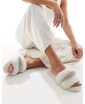 Be Mine Bridal Vibe fluffy embellished slippers in off white