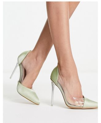 Be Mine Enora mix heeled shoes in olive satin-Green