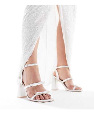 Be Mine Wide Fit Bridal Angelin bow block heel sandals in ivory-White