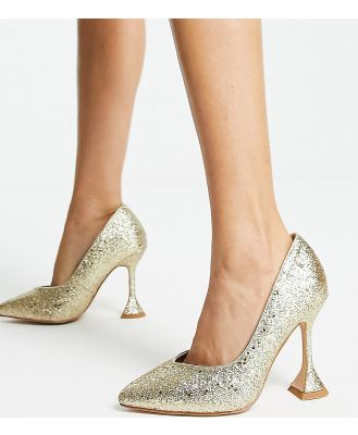 Be Mine Wide Fit Bridal Tassy glitter court shoes in gold