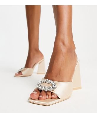 Be Mine Wide Fit Mercyy mules with embellishment in blush-Green
