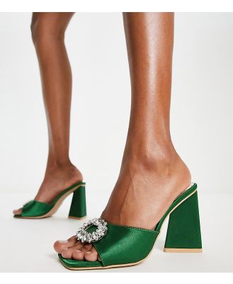 Be Mine Wide Fit Mercyy mules with embellishment in emerald-Green