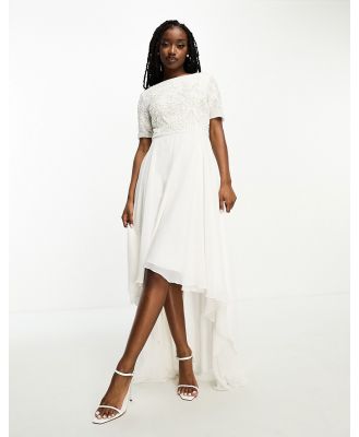 Beauut Bridal embellished 2 in 1 dress with high low hem in ivory-White