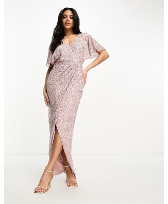 Beauut Bridesmaid embellished maxi wrap dress in frosted pink