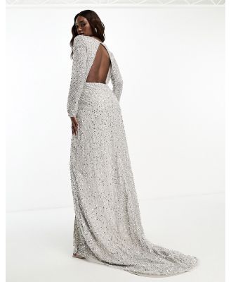 Beauut embellished wrap maxi dress with long sleeve in grey