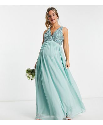 Beauut Maternity Bridesmaid embellished v neck maxi dress in aqua sage-Green