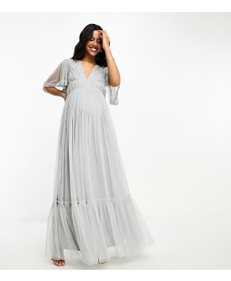 Beauut Maternity Bridesmaid tulle maxi dress with flutter sleeve in light grey