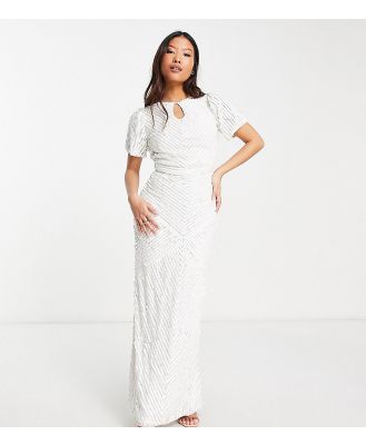 Beauut Petite Bridal placement beaded maxi dress with big bow back in white