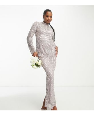 Beauut Petite Bridesmaid embellished maxi dress in silver and pink
