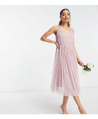 Beauut Petite Bridesmaid layered tulle midi dress in frosted pink