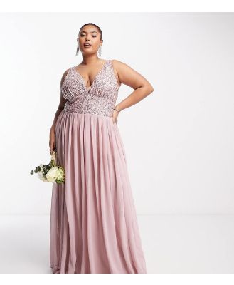 Beauut Plus Bridesmaid embellished v neck maxi dress in frosted pink