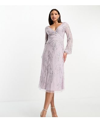 Beauut Tall Bridesmaid embellished wrap front midi dress in lilac-Purple