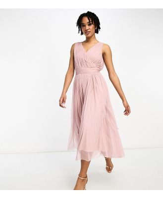 Beauut Tall Bridesmaid midi tulle dress with bow back in frosted pink