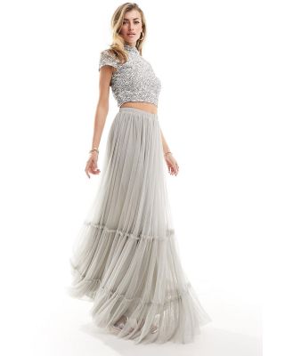 Beauut tulle tiered maxi skirt in grey (part of a set)
