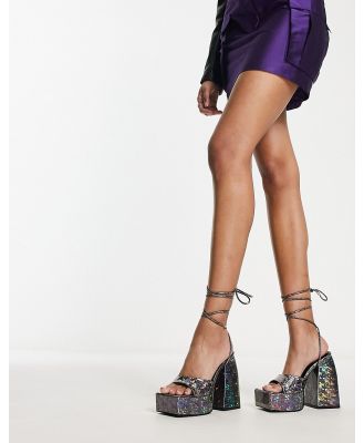 BEBO Jade mega platform tie leg heeled sandals in pewter glitter-Grey