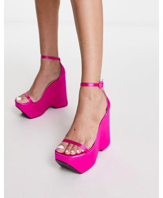 BEBO Jeena mega wedge heeled sandals in hot pink satin