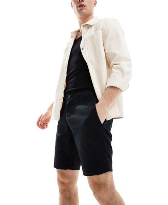 Ben Sherman cotton linen look shorts in black