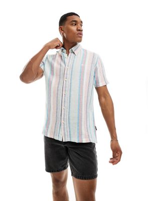 Ben Sherman short sleeve multicolour stripe shirt in blue