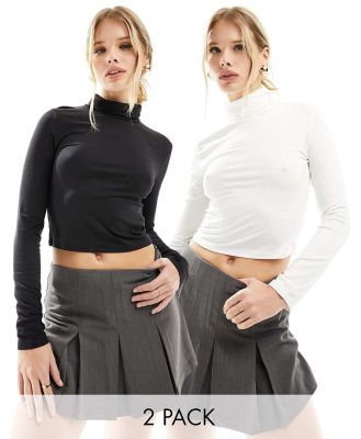 Bershka 2 pack roll neck tops in black & white