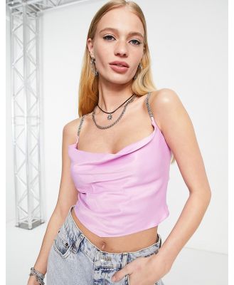 Bershka 90s multi colour diamante strap scarf top in pink