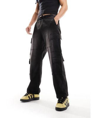 Bershka cargo pocket pants in washed black