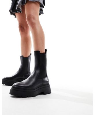 Bershka cleated sole chunky chelsea boots in black