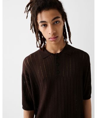 Bershka Collection knitted polo in brown
