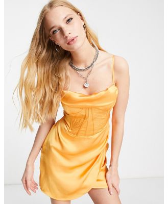 Bershka corset detail satin mini dress in soft orange