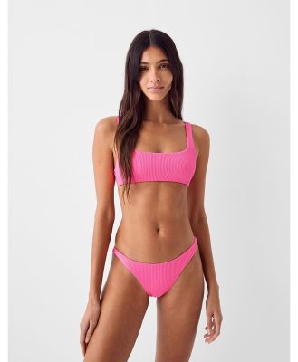 Bershka crinkle bikini bottoms in bright pink (part of a set)