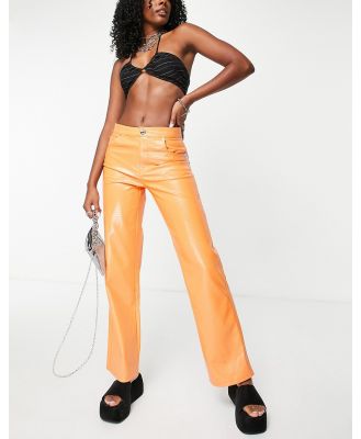 Bershka croc effect faux leather straight leg pants in orange