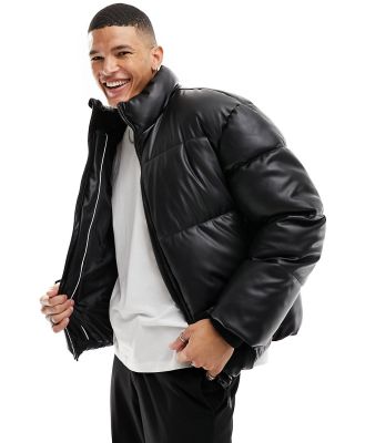 Bershka faux leather jacket in black