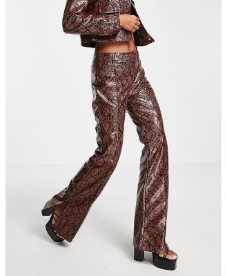Bershka faux leather snake effect flare pants in brown (part of a set)