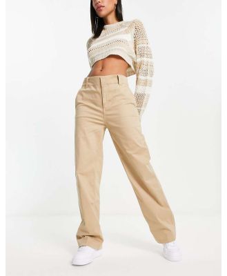 Bershka high waisted straight leg pants in sand-Green