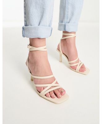 Bershka multi strap heeled sandals in ecru-White