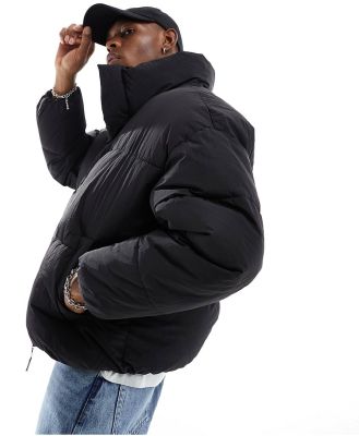 Bershka premium puffer jacket in black
