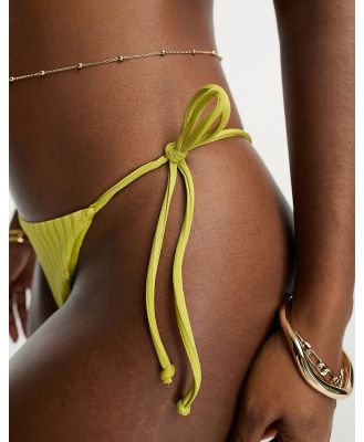 Bershka ribbed tie side bikini bottoms in khaki-Green