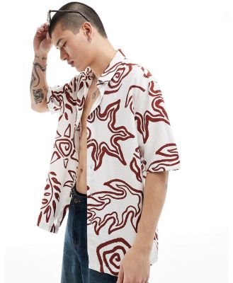 Bershka rustic textured printed shirt in ecru-Neutra