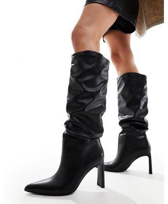 Bershka slouchy heeled boots in black