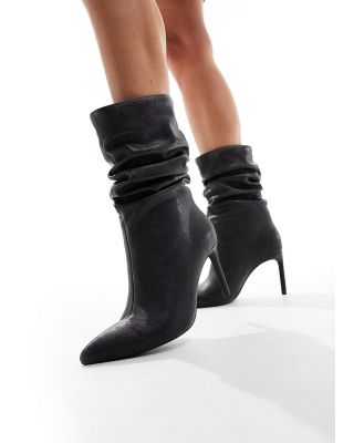 Bershka slouchy heeled boots in washed grey