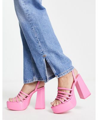 Bershka strap up heeled sandals in bright pink