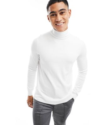 Bershka textured knitted roll neck jumper in white