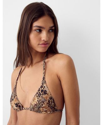 Bershka triangle bikini top in leopard print (part of a set)-Multi